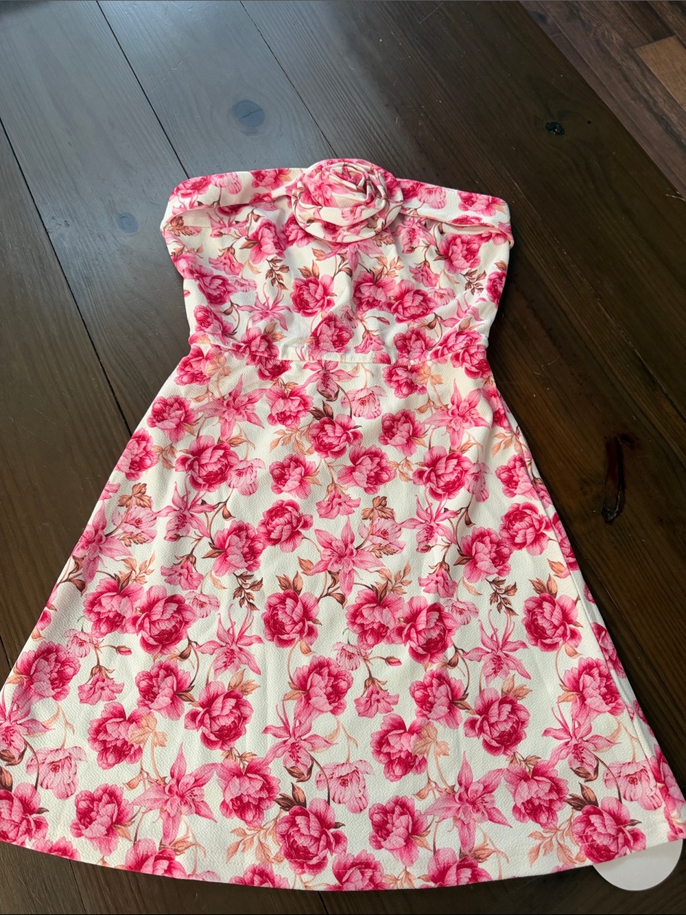 Strapless Floral Party Dress - Pink Rose Print